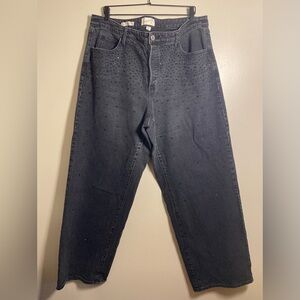 Universal Thread Black Wash Rhinestone Jeans Mid-Rise 90s Baggy EUC Size 17R